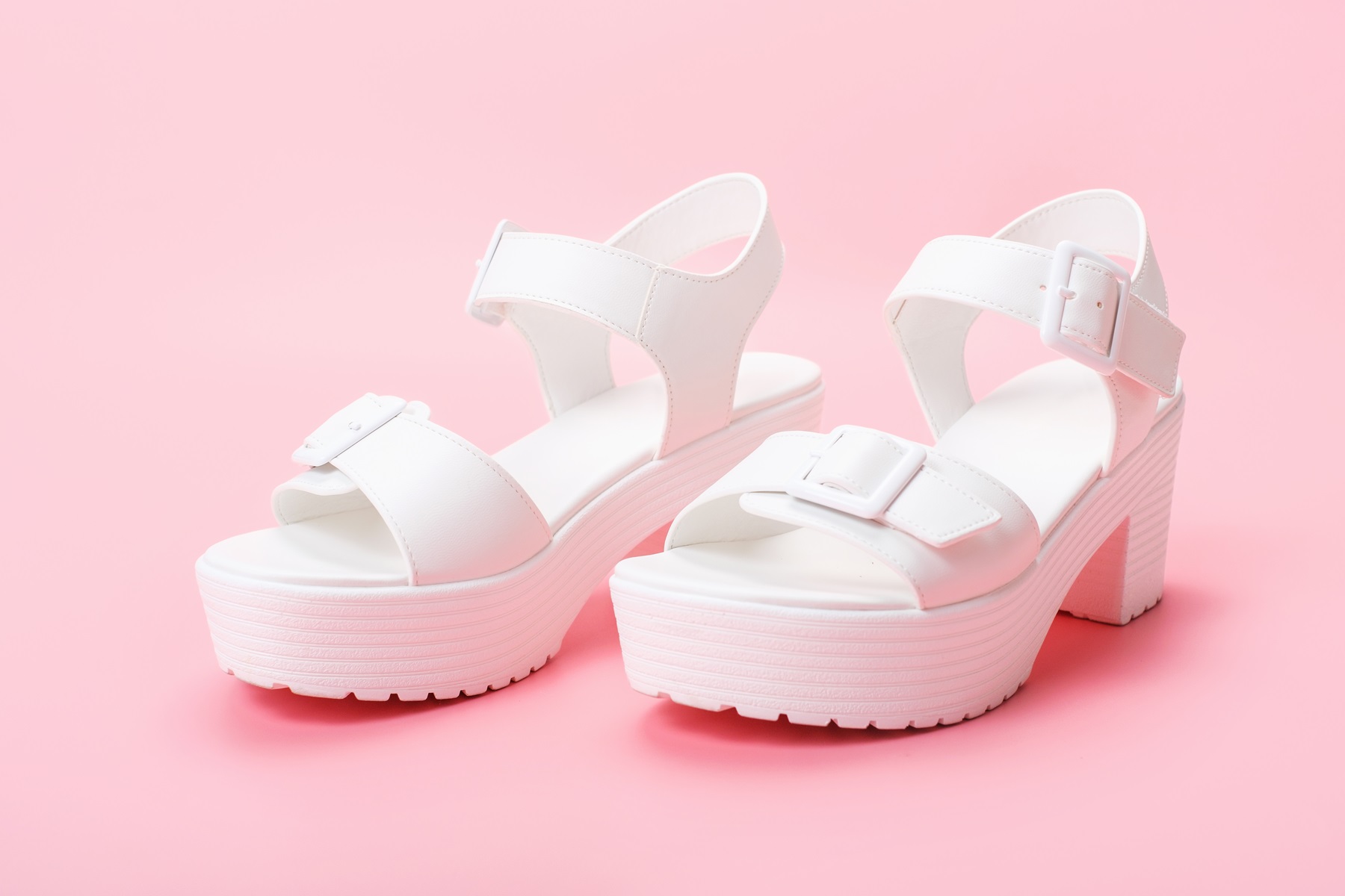 cute female leather white sandals